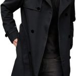 Pretifeel Mens Trench Coat Slim Fit Double Breasted Long Jacket Notched Lapel Belt Fall Windproof Coat